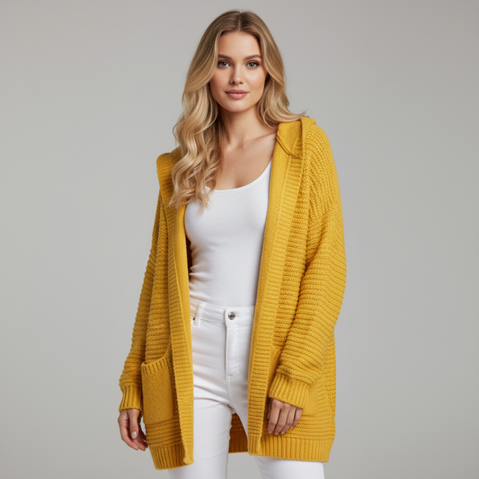 Zacht Gebreid Damesvest met Capuchon en Zakken