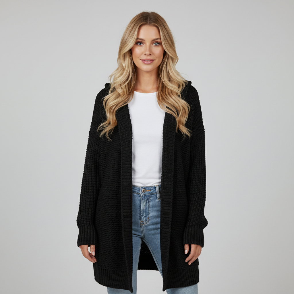 Zacht Gebreid Damesvest met Capuchon en Zakken