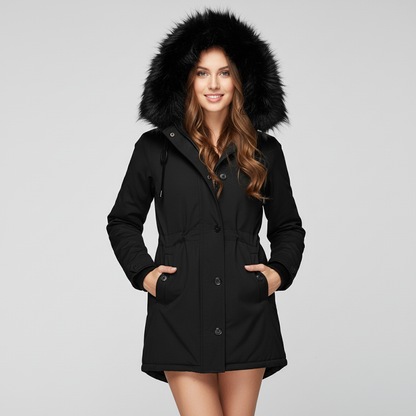 Dames Parka Jas met Imitatiebontcapuchon en Verstelbare Taille