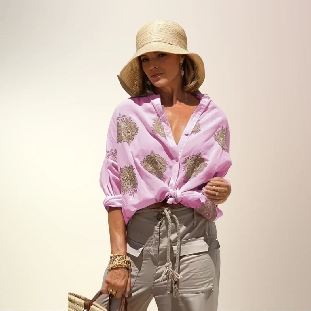 Blouse légère pour femme avec imprimé paisley – Blouse d'été élégante avec col en V