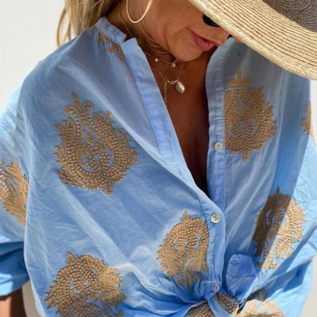 Blouse légère pour femme avec imprimé paisley – Blouse d'été élégante avec col en V