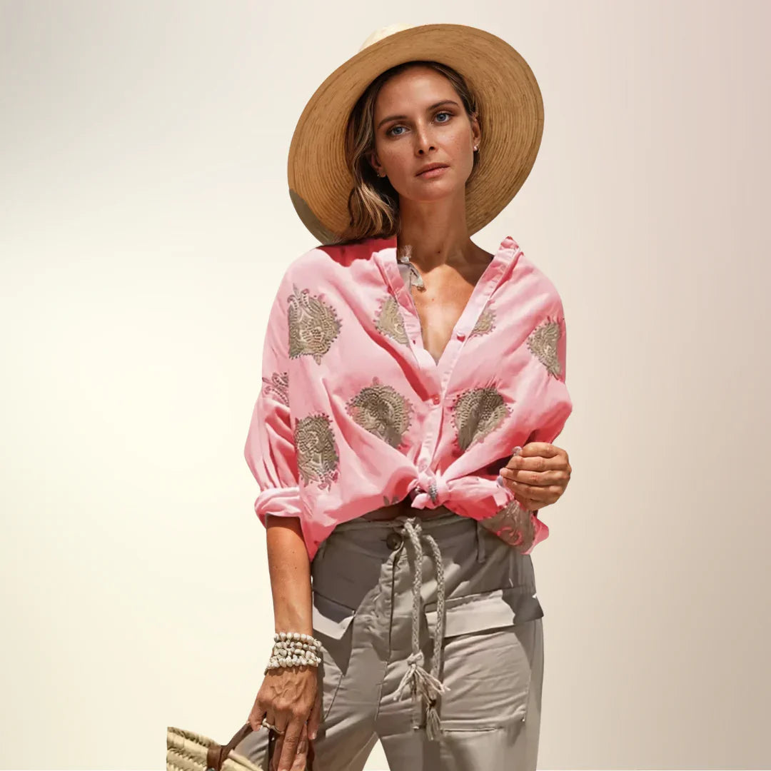 Blouse légère pour femme avec imprimé paisley – Blouse d'été élégante avec col en V