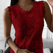 Sleeveless Lace Top with Floral Pattern for Women