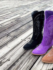 Dames Stoere Suède Cowboylaarzen Met Borduursel En Blokhak