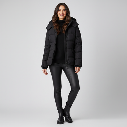 Gewatteerde Pufferjas met Capuchon en Tailleceintuur voor Dames