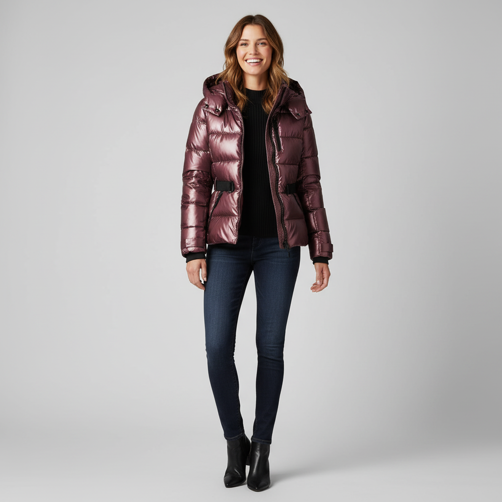 Gewatteerde Pufferjas met Capuchon en Tailleceintuur voor Dames