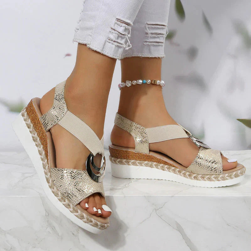 Lorna Sandals | Elegant Buckle Wedge Sandals