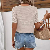 Top en crochet à col en V et manches courtes pour femmes