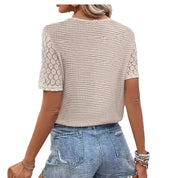 Top en crochet à col en V et manches courtes pour femmes