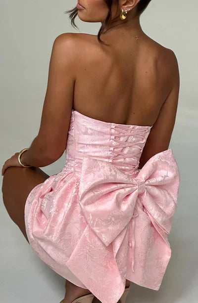 Elegant Strapless Dames Mini Cocktailjurk Met Strik