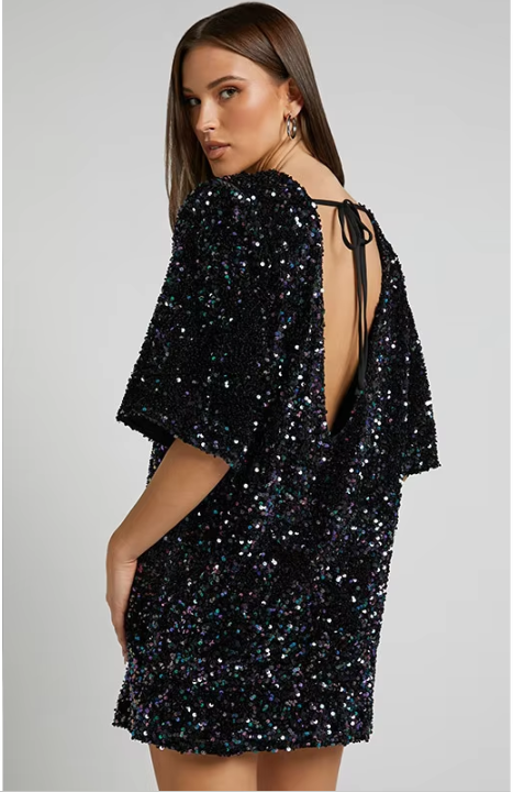 Elegante Glitter Vrouwen Mini Cocktailjurk Met Strik