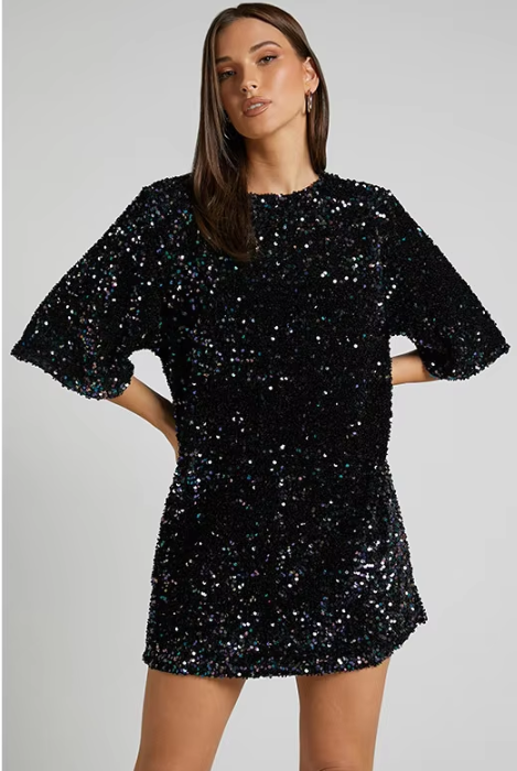 Elegante Glitter Vrouwen Mini Cocktailjurk Met Strik