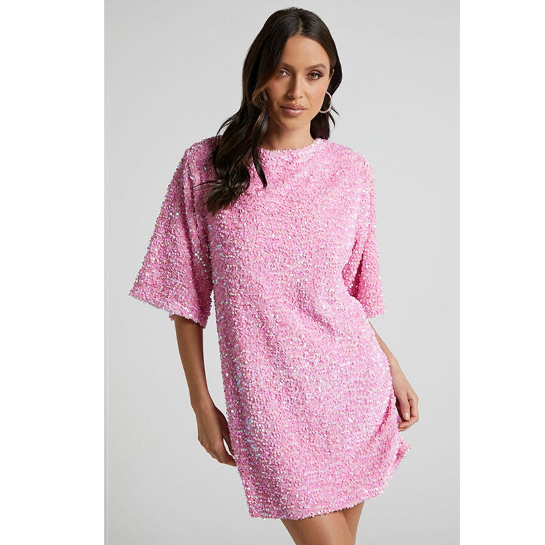 Elegante Glitter Vrouwen Mini Cocktailjurk Met Strik