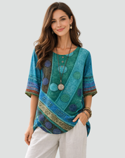 Boho Blouse Met Print En Driekwart Mouwen
