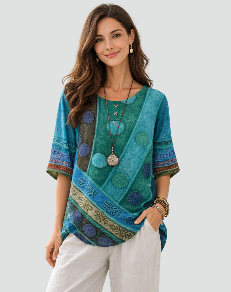 Boho Blouse Met Print En Driekwart Mouwen