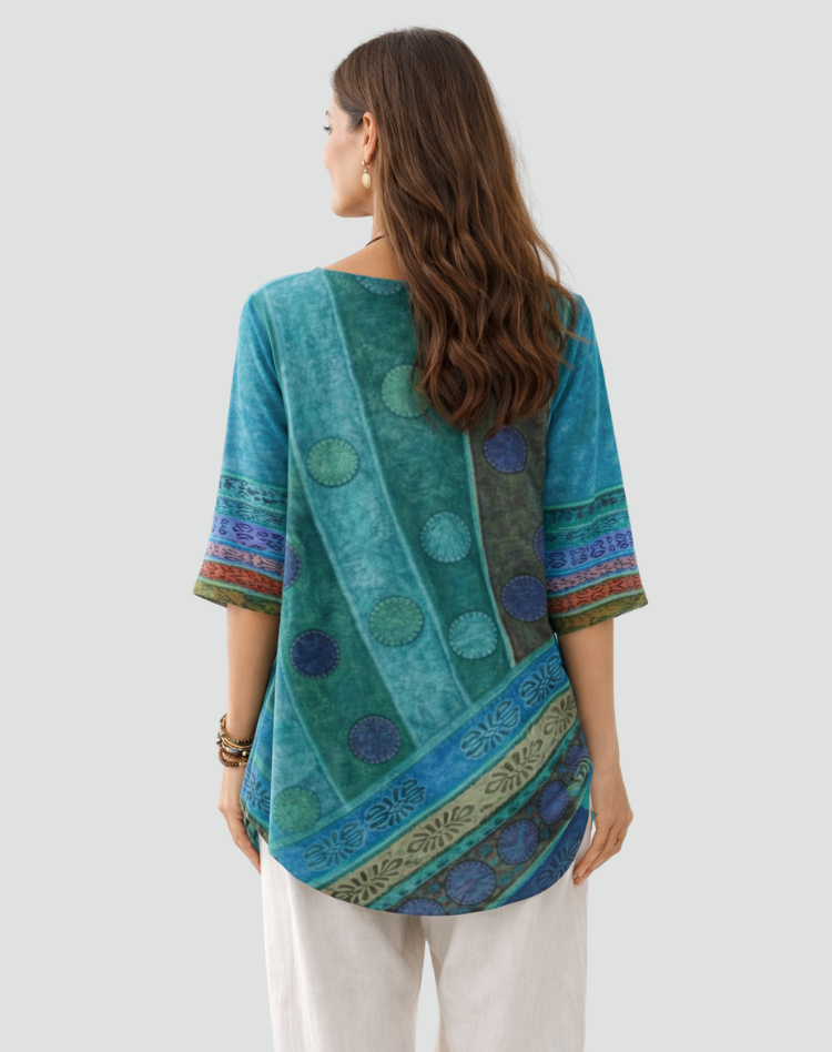 Boho Blouse Met Print En Driekwart Mouwen