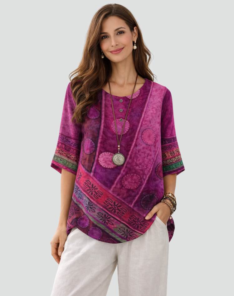 Boho Blouse Met Print En Driekwart Mouwen