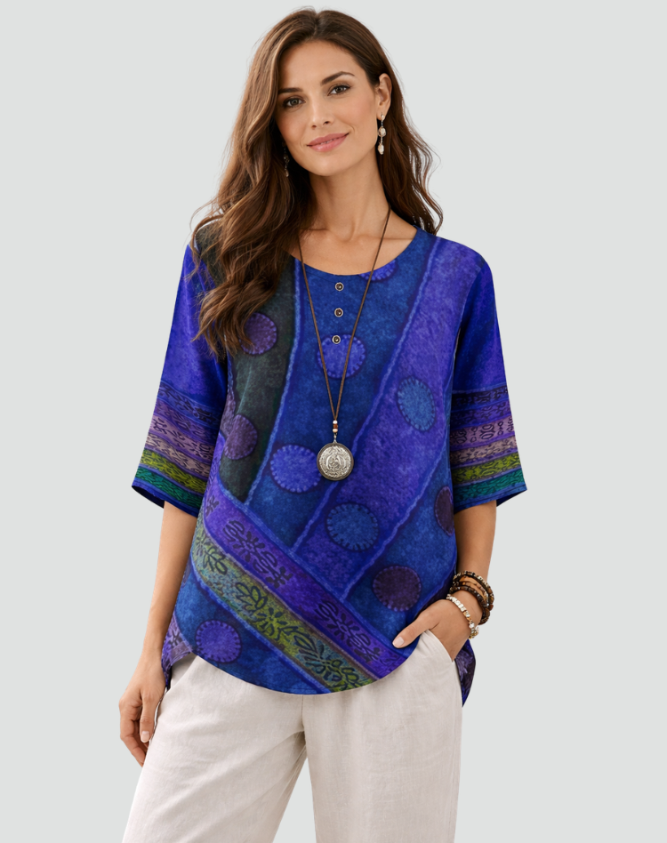 Boho Blouse Met Print En Driekwart Mouwen