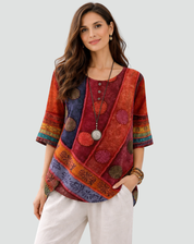 Boho Blouse Met Print En Driekwart Mouwen