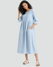 Falling Midi Dress with Half Sleeves and Pockets