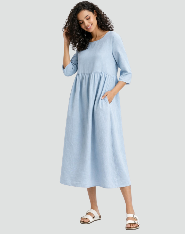 Falling Midi Dress with Half Sleeves and Pockets