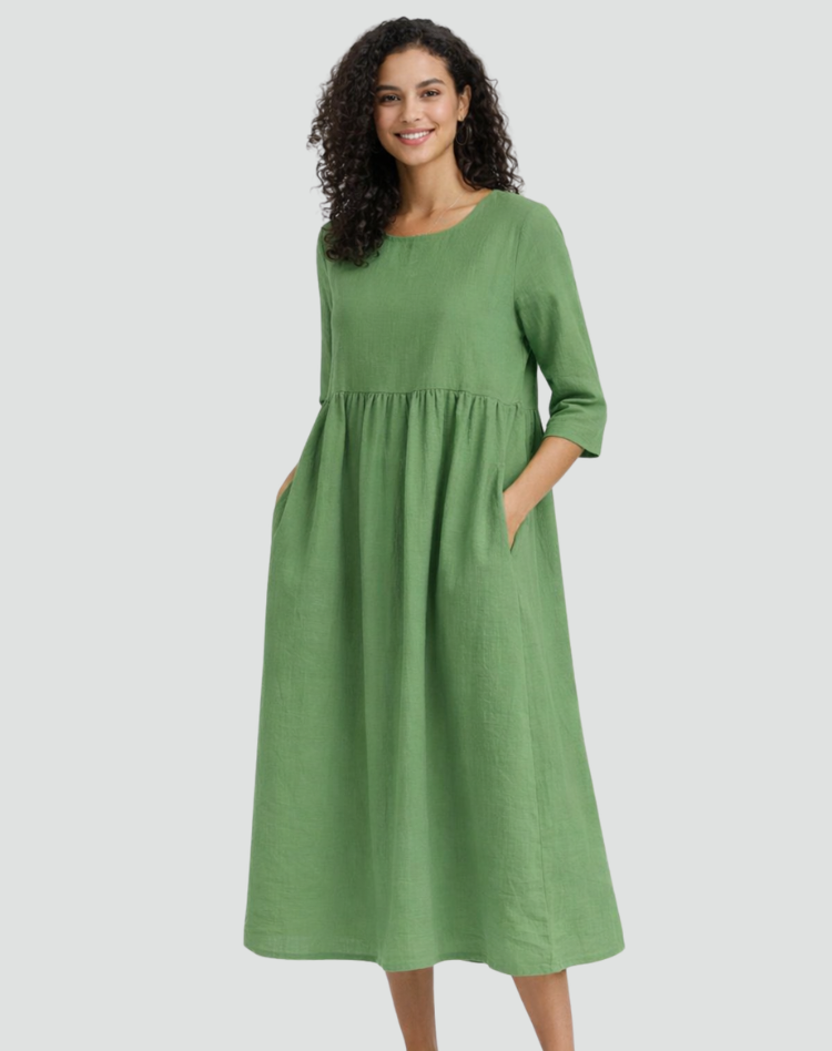 Falling Midi Dress with Half Sleeves and Pockets