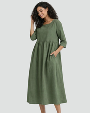 Falling Midi Dress with Half Sleeves and Pockets