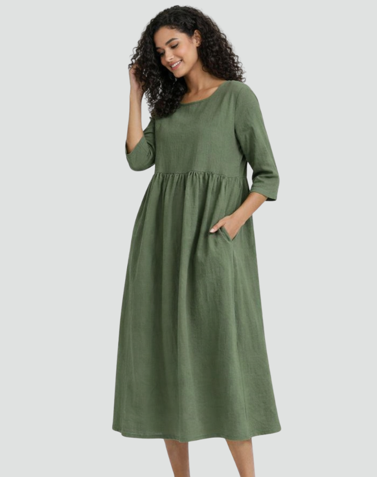 Falling Midi Dress with Half Sleeves and Pockets