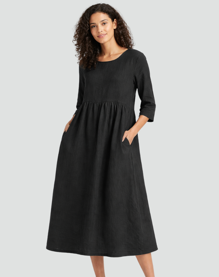 Falling Midi Dress with Half Sleeves and Pockets