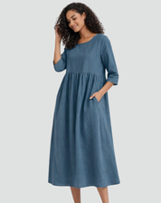 Falling Midi Dress with Half Sleeves and Pockets