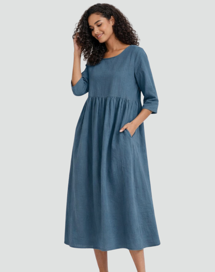 Falling Midi Dress with Half Sleeves and Pockets