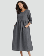 Falling Midi Dress with Half Sleeves and Pockets