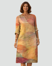 Floral Print Mini Dress with V-Neck and Three-Quarter Sleeves
