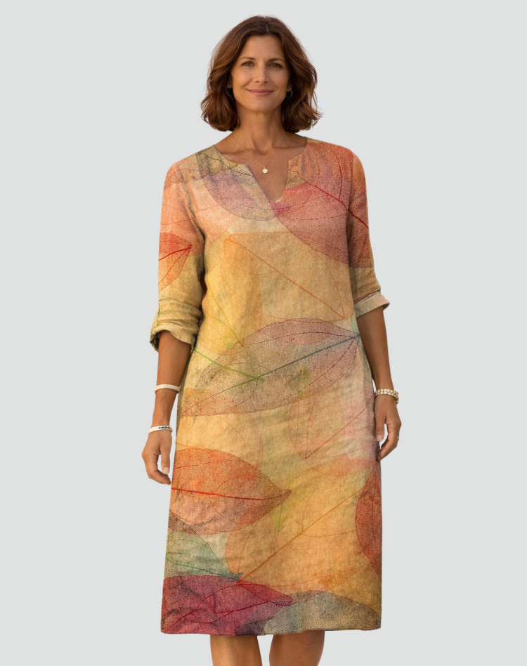 Floral Print Mini Dress with V-Neck and Three-Quarter Sleeves