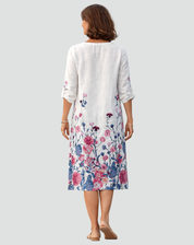 Floral Print Mini Dress with V-Neck and Three-Quarter Sleeves