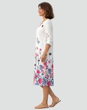 Floral Print Mini Dress with V-Neck and Three-Quarter Sleeves