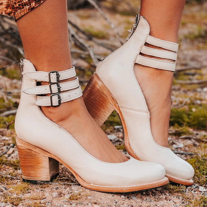 Vintage Women's Pumps with Strap Buckles and Block Heel