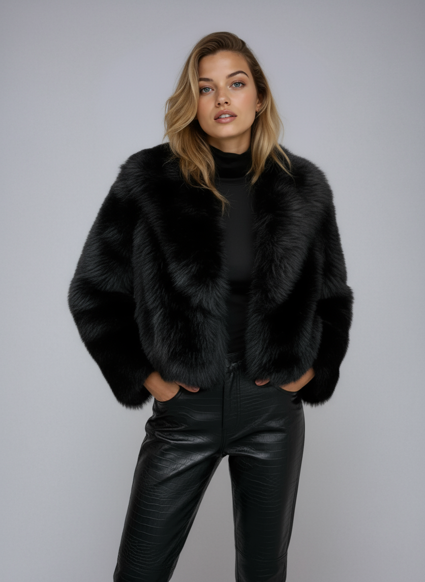 Zwarte Faux Fur Jas Kort Model Warm en Zacht voor Dames