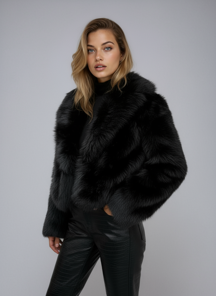 Zwarte Faux Fur Jas Kort Model Warm en Zacht voor Dames