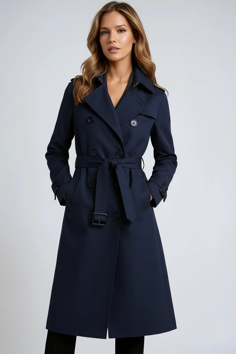 Dames Regenbestendige Lange Trenchcoat Met Ceintuur