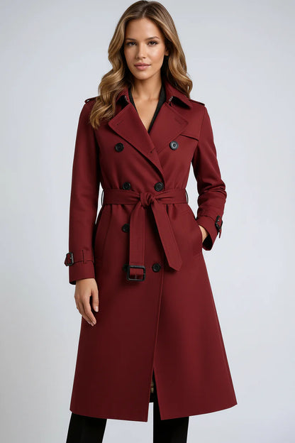 Dames Regenbestendige Lange Trenchcoat Met Ceintuur