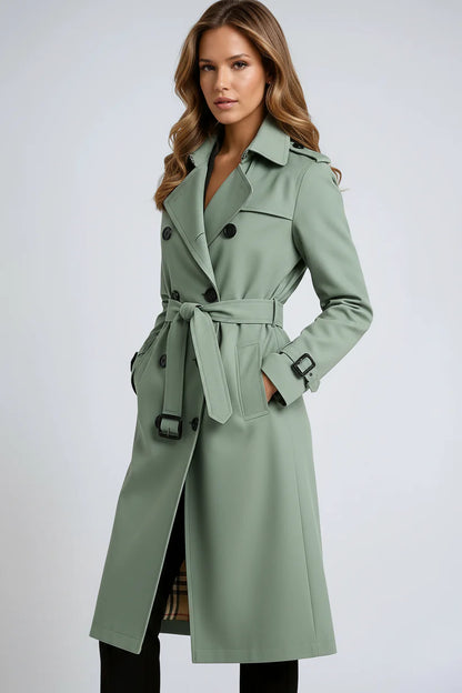 Dames Regenbestendige Lange Trenchcoat Met Ceintuur