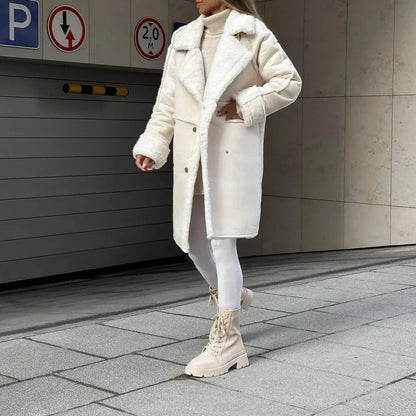Dames Elegante Oversized Reverskraag Drukknopen Winterjas