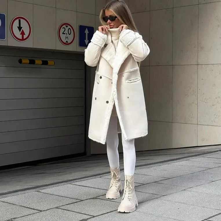 Dames Elegante Oversized Reverskraag Drukknopen Winterjas