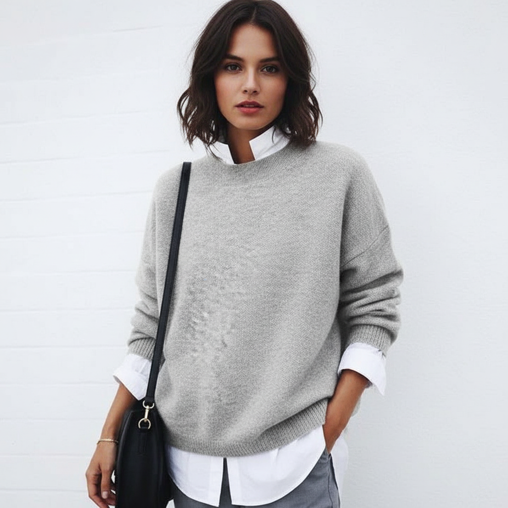 Pull tricoté à col rond, doux et chaud pour femme