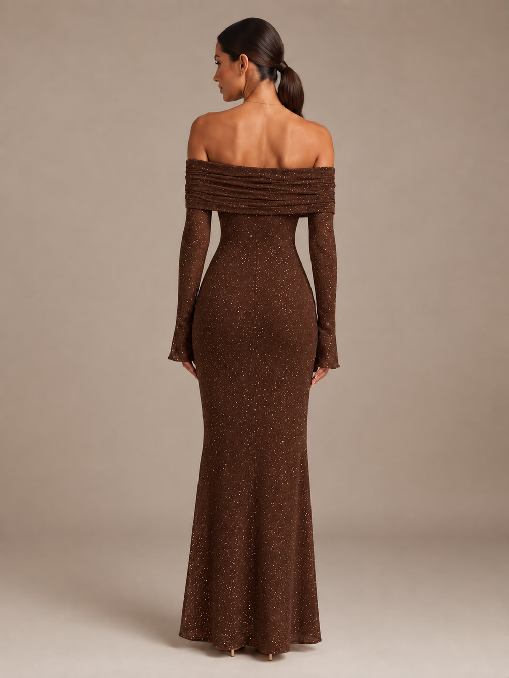 Dames Feestelijke Glitter Maxi Jurk met Off-Shoulder Hals