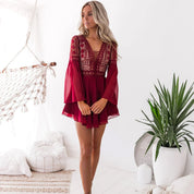 Mariyah Dress | Long Sleeve Lace-Up V-Neck Mini Dress