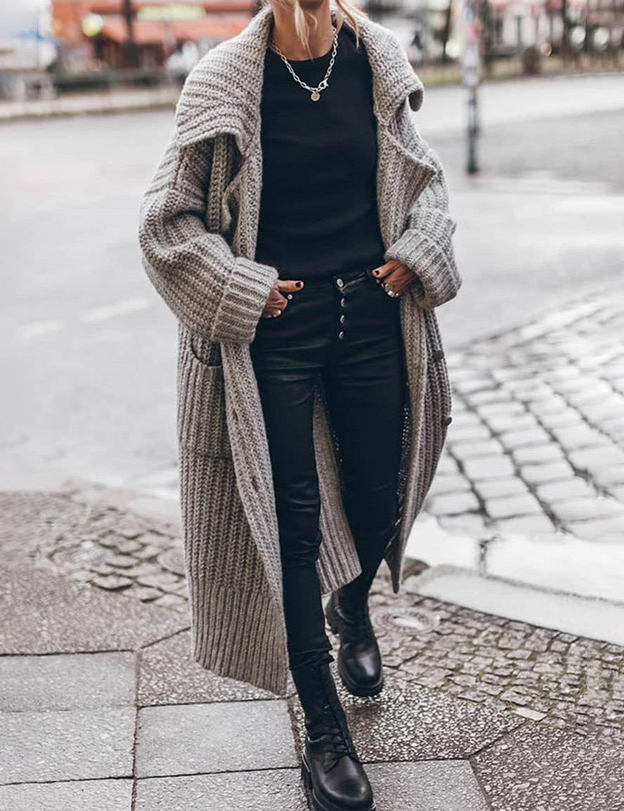 Mia | Women's Oversized Chunky Rib-Knit Longline Lapel Cardigan 1