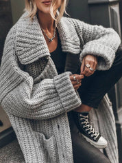 Mia | Women's Oversized Chunky Rib-Knit Longline Lapel Cardigan 4