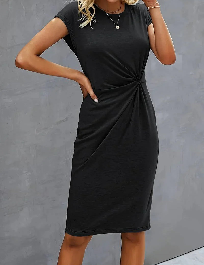 Michelle Black Midi Dress With Twisted Front
